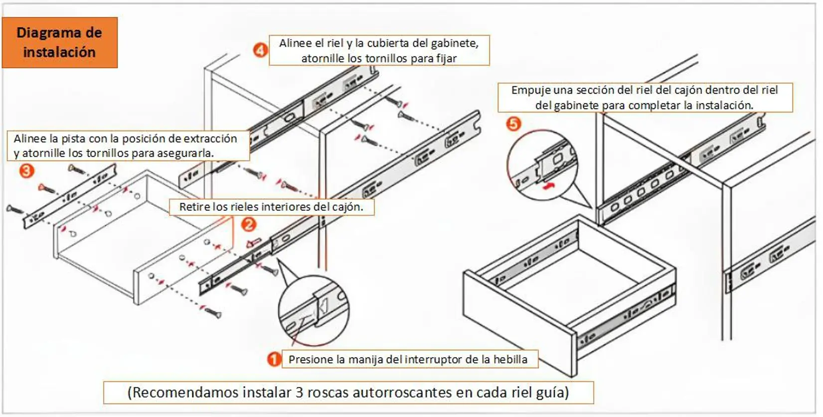 como instalar corredera telescopica push para cajones